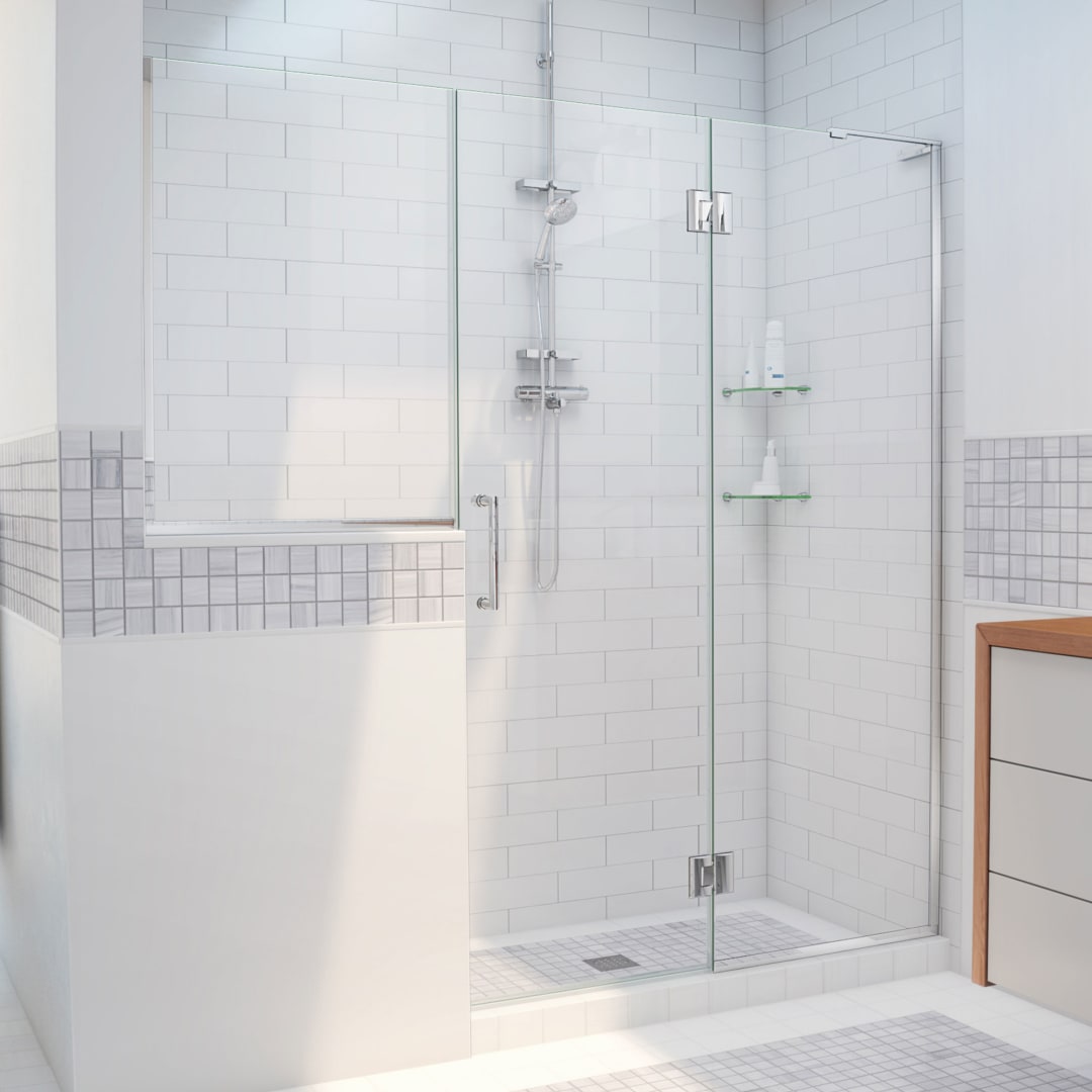 DreamLine Unidoor-X 71 - 71 1/2 inch W x 72 inch H Frameless Hinged Shower Door in Chrome - Right Wall Installation