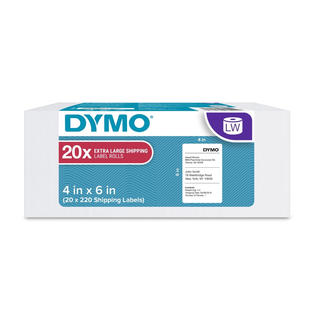 DYMO® Authentic LW Extra-Large Shipping Labels for LabelWriter™ Label Printers, White, 4" x 6", 20 rolls of 220 (4400 Total)