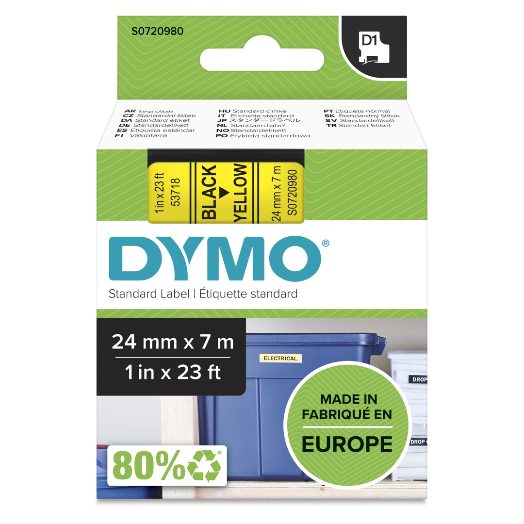 DYMO® Standard D1 Labeling Tape for LabelManager Label Makers, Black print on Clear tape, 3/8'' W x 23' L, 1 cartridge