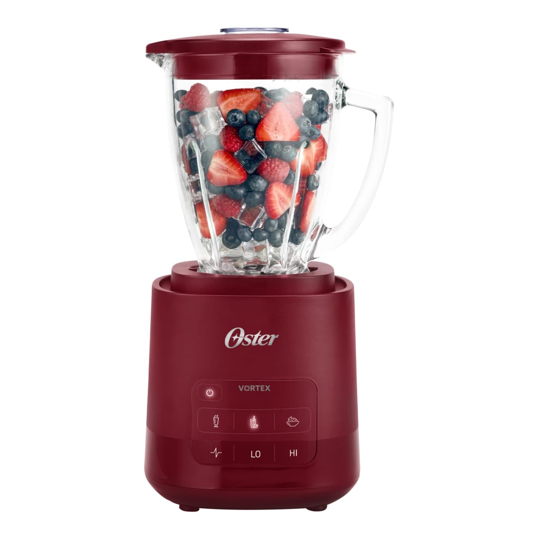 Oster 800-Watt Vortex Blender, Garnet, Shatter-Resistant Glass Jar Blender with iBlend Automatic Programs, Reversible Technology, Stainless Steel Blade