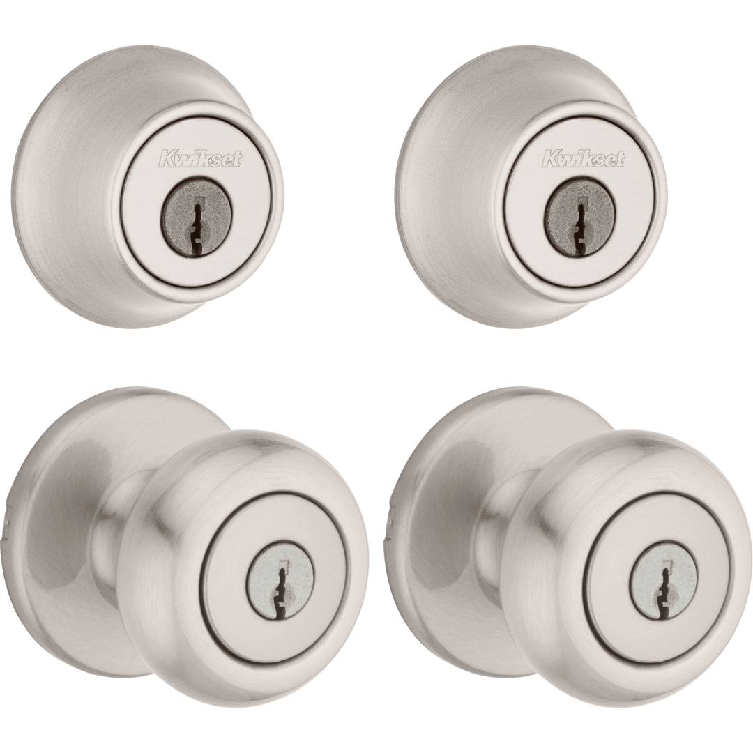 242 Cove Keyed Entry Knob and Single Cylinder Deadbolt Project Pack in Satin Nickel