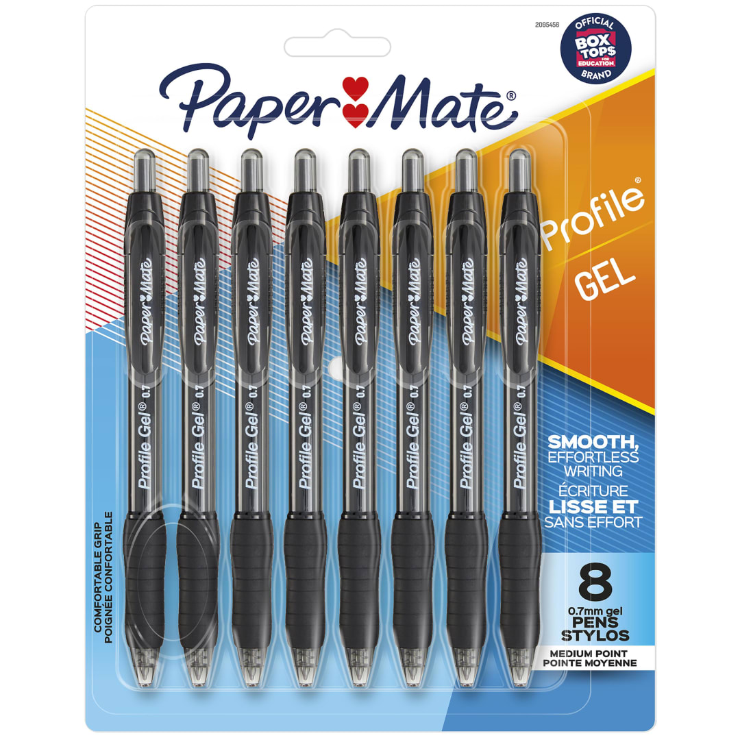 Paper Mate® Gel Pen, Profile Retractable Pen, Medium Point (0.7mm), Black, 8 Count