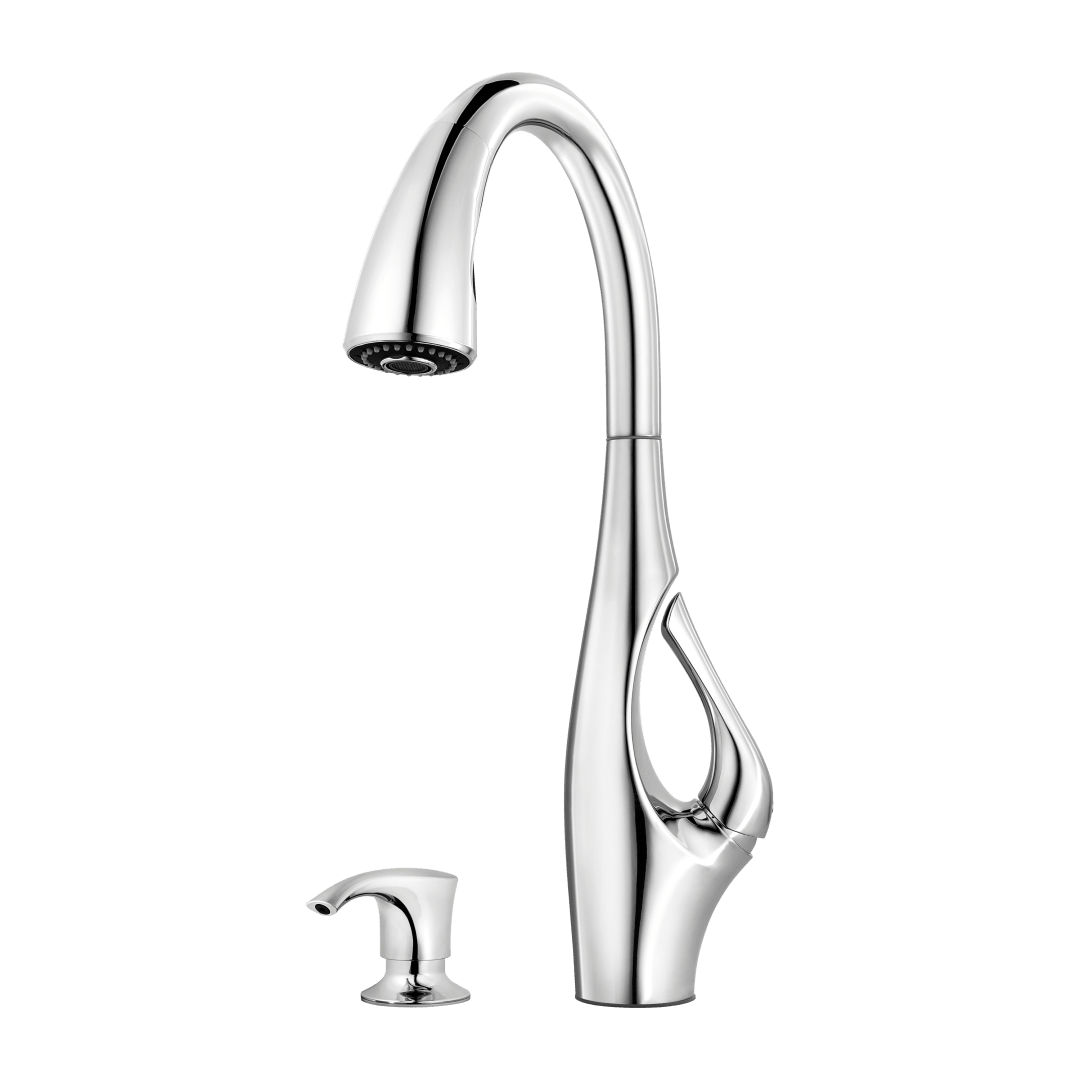 Indira 1-Handle Pull-Down Kitchen Faucet w/Soap Dispenser in Polished Chrome