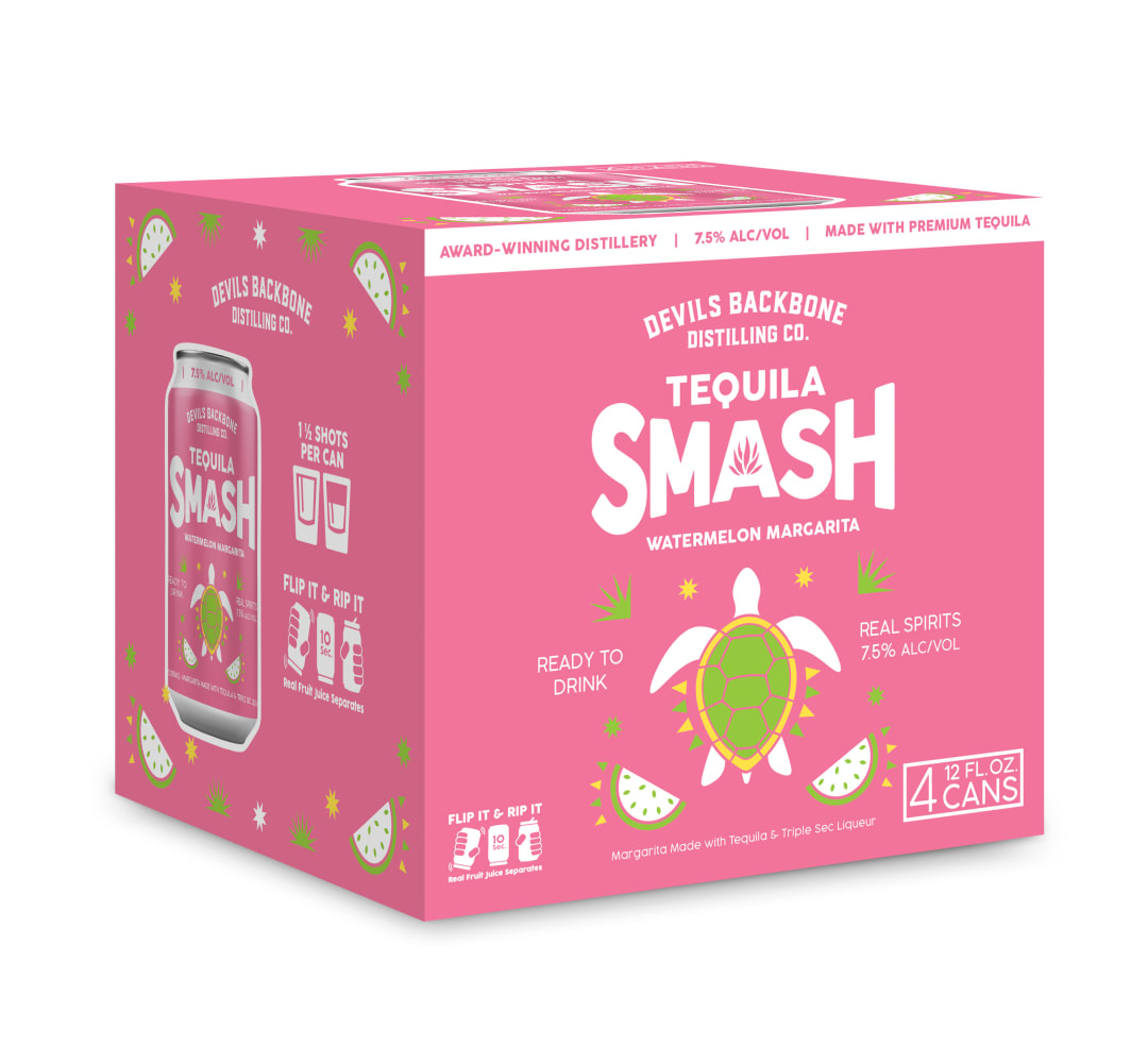 Devils Backbone Distilling Company Tequila Smash Watermelon Margarita, 4 Pack Canned Cocktails, 12 fl. Oz Cans, 7.5% ABV