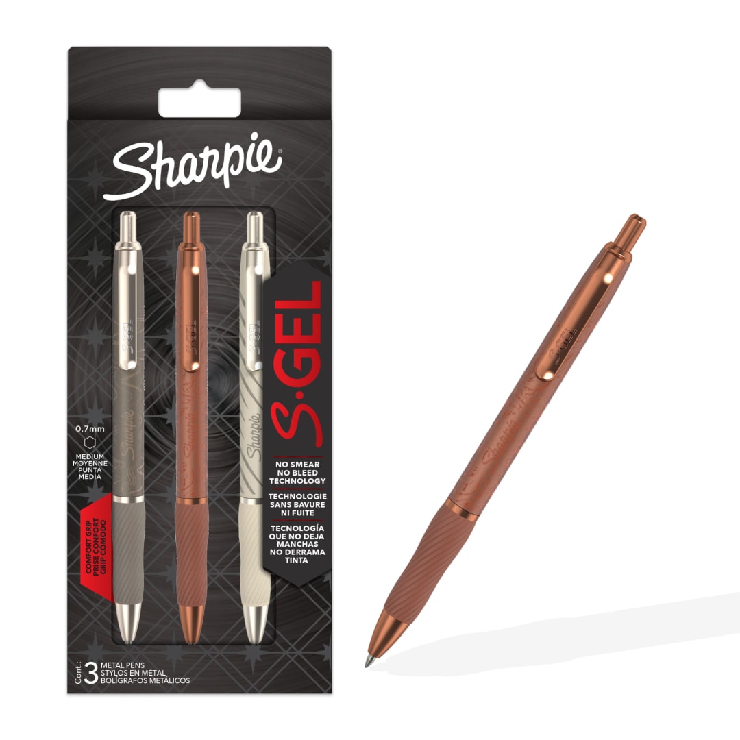 Sharpie S-Gel Gel Pens, Signature Series, Desert Hues Metal Pen, Medium Point (0.7mm), Black, 3 Count