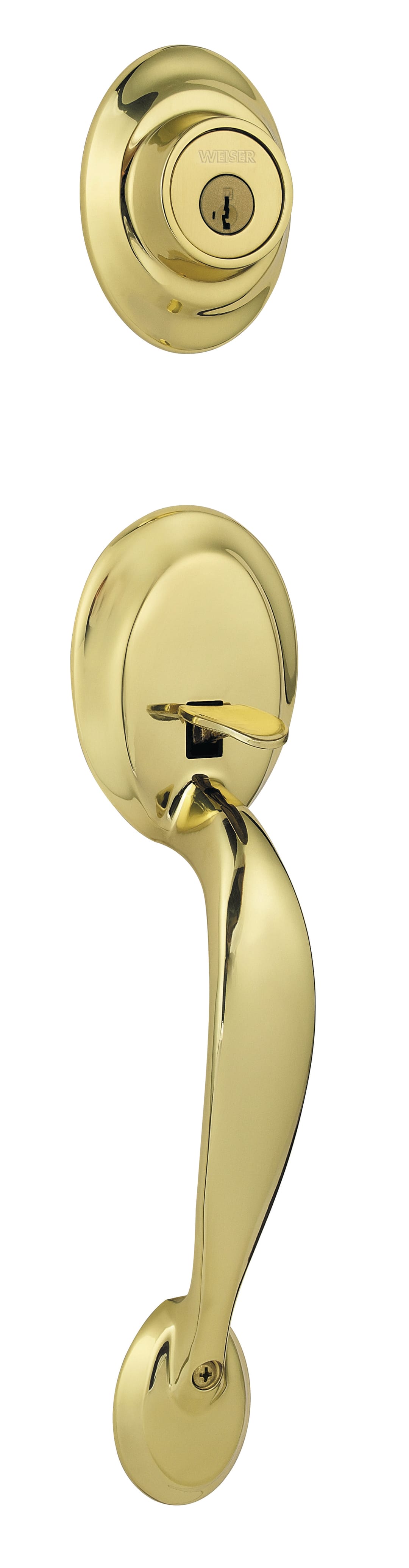 Kingsway Single Cylinder Handleset featuring SmartKey Security™ in Polished Brass