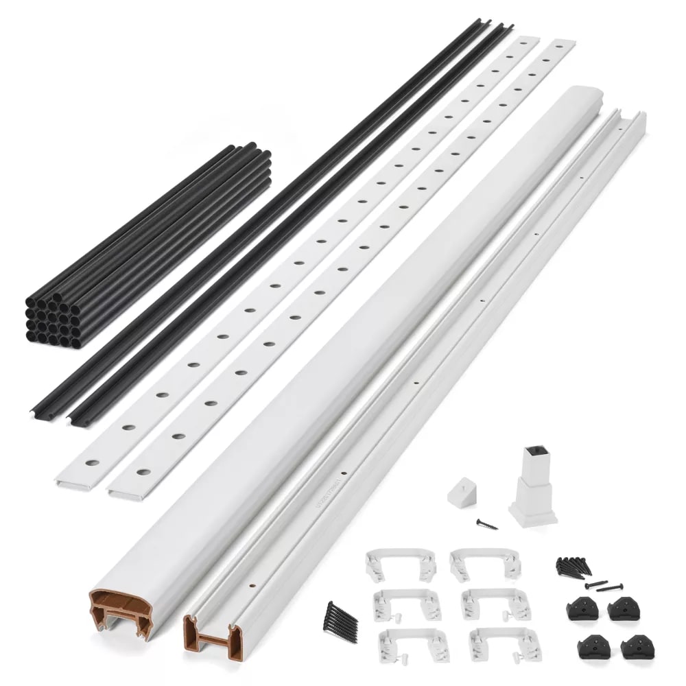 8-ft x 42-in Transcend Horizontal Rail Kit with Round Aluminum Balusters - Classic White Full Span