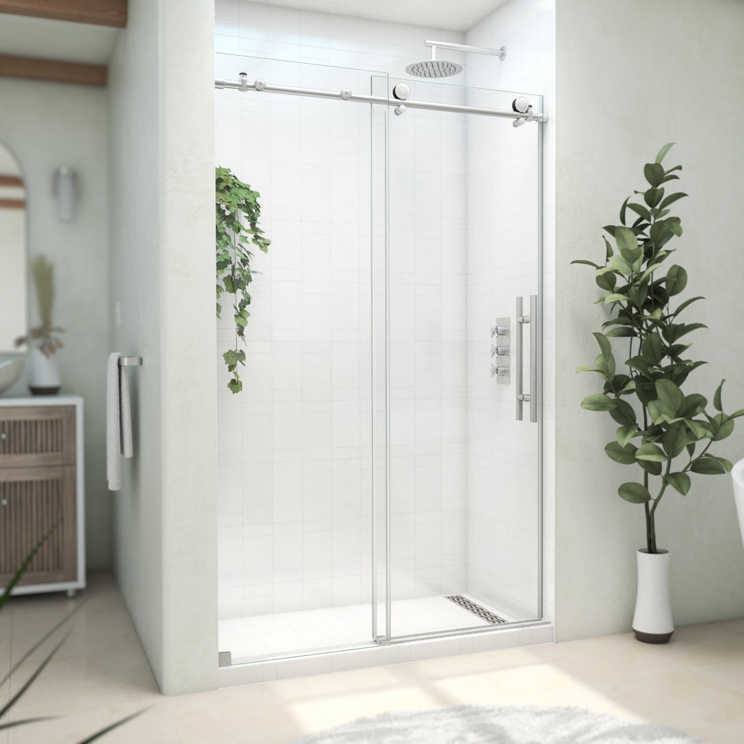 DreamLine Continuum 44-48 inch W x 76 inch H Clear Sliding Shower Door in Brushed Stainless Steel