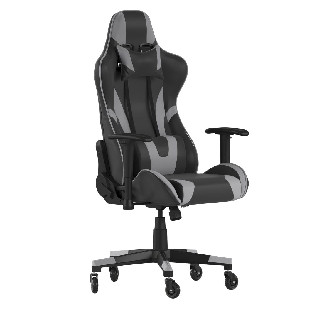 X20 Gaming Chair Racing Office Computer PC Adjustable Chair with Reclining Back and Transparent Roller Wheels in Gray LeatherSoft