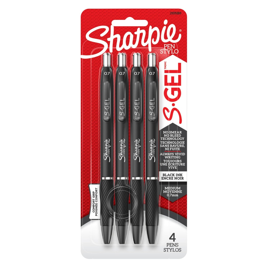 Sharpie® S-Gel, Gel Pens, Medium Point (0.7mm), Black Gel Ink Pens, 4 Count