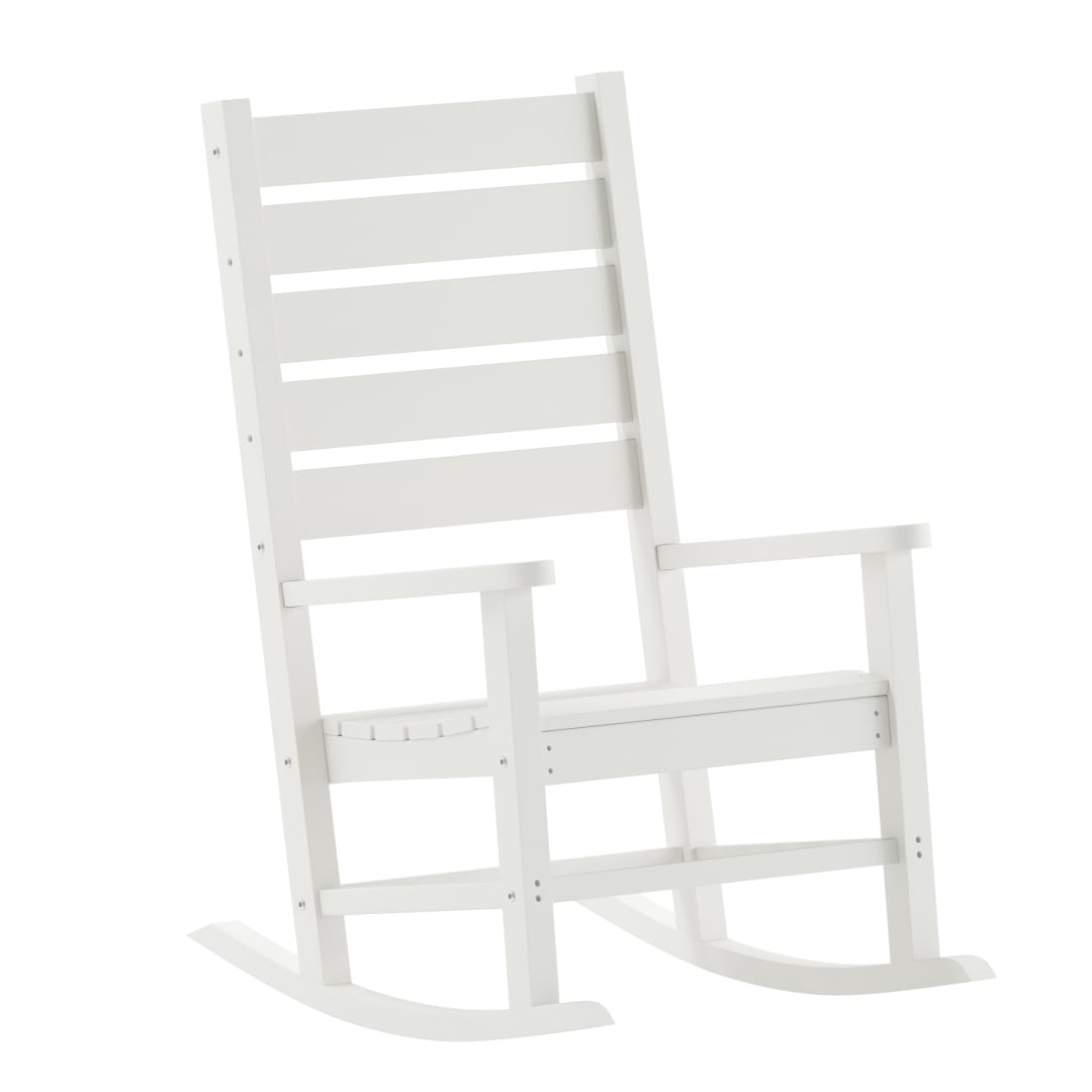 Manchester Set of 2 Contemporary Rocking Chairs, All-Weather HDPE Indoor/Outdoor Rockers in White