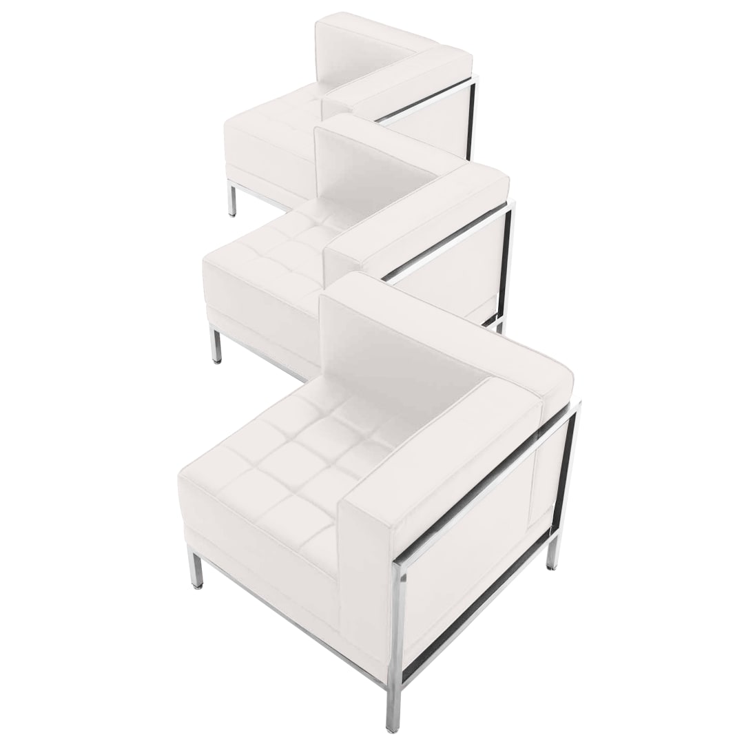 HERCULES Imagination Series Melrose White LeatherSoft 3 Piece Corner Chair Set with Ganging Clips