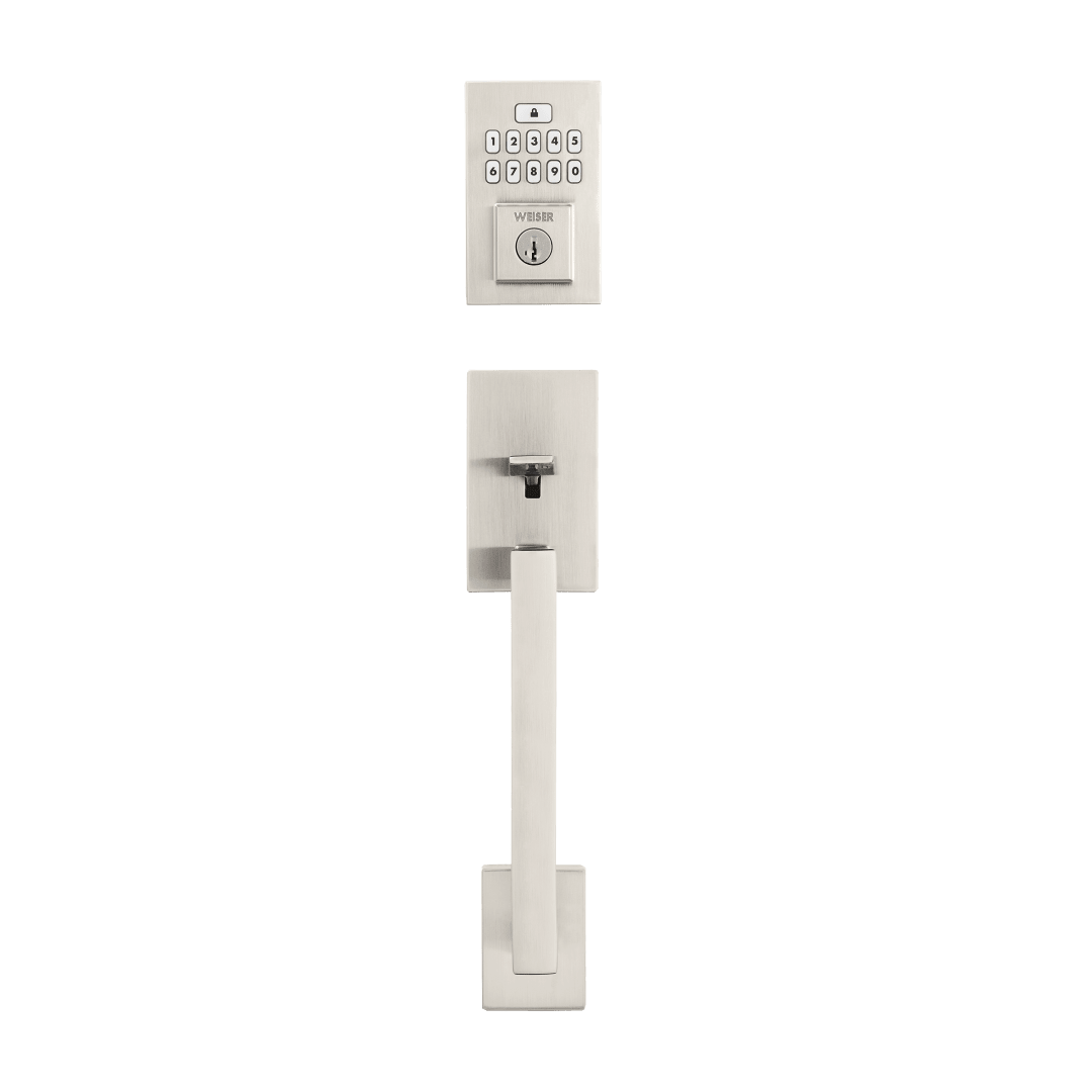 GLA9260 SmartCode® Contemporary Electronic Deadbolt with San Clemente Handleset featuring SmartKey Security™ with Hollis Lever in Satin Nickel