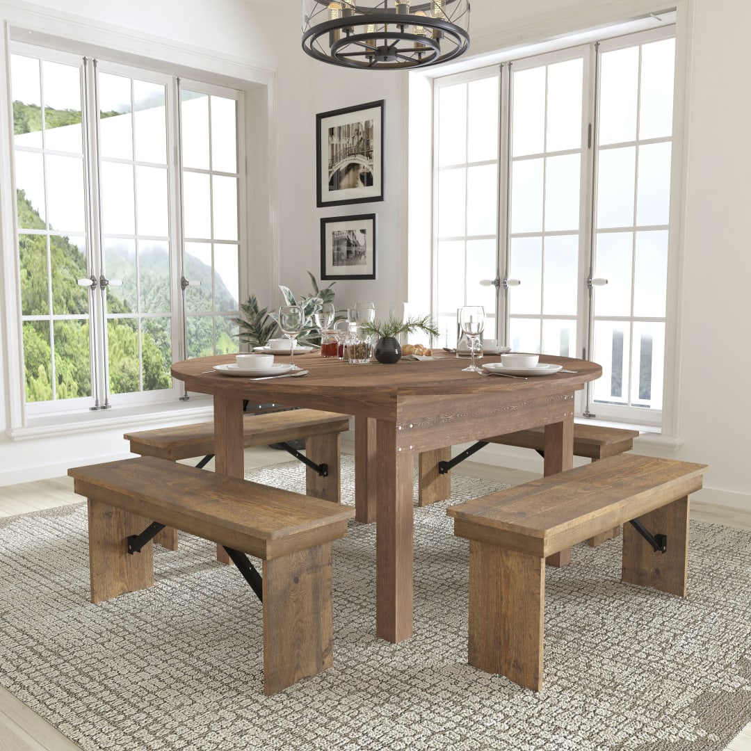 HERCULES Series Round Dining Table | Farm Inspired, Rustic &amp; Antique Pine Dining Room Table