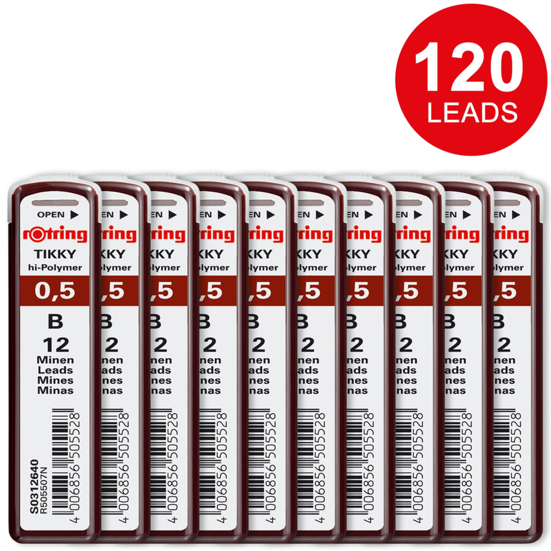 rOtring Lead Refills Hi-Polymer for Fine Mechanical Pencils, 0.50mm, B