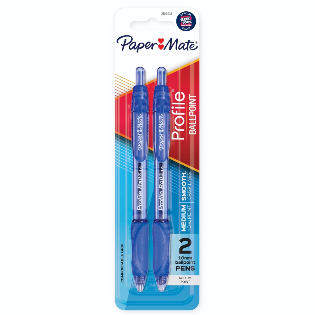 Paper Mate® Ballpoint Pen, Profile Retractable Pen, Medium Point (1.0mm), Blue, 4 Count