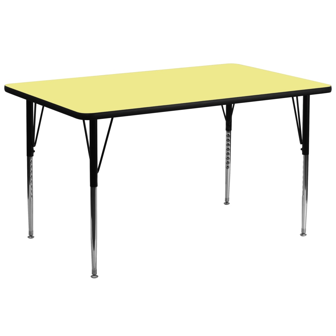 Wren 30''W x 72''L Rectangular Yellow Thermal Laminate Activity Table - Standard Height Adjustable Legs