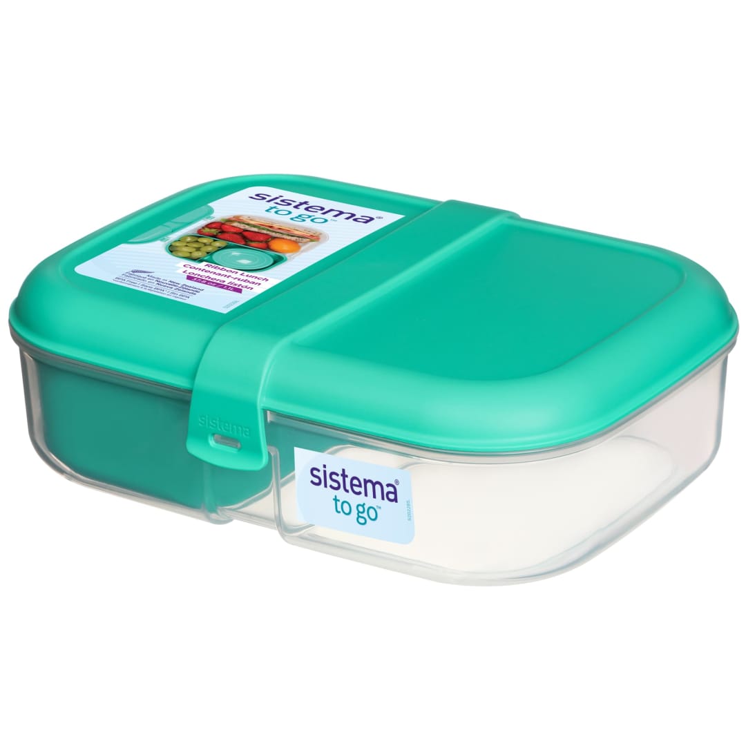 Sistema To Go Split Lunch Box | 1.1L Food Storage Container with 2 Compartments | Minty Teal with Matching Clips [21675]