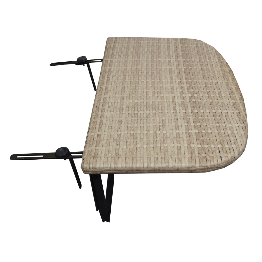 Tan Indoor and Outdoor Foldable Wicker Balcony Table with Metal Frame and Adjustable Clamps