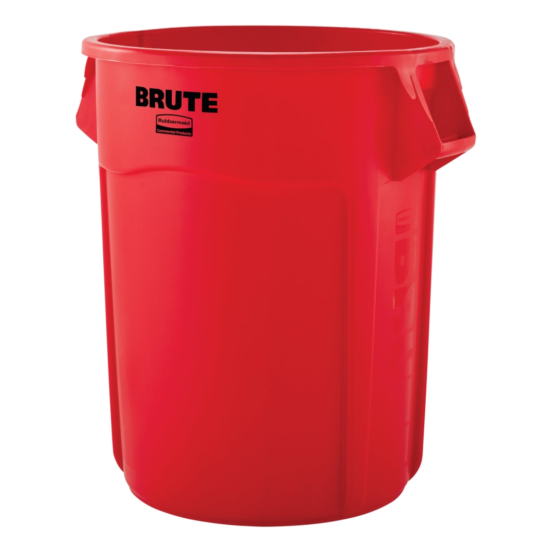 BRUTE 55 Gal Vented Round Trash Container, Red