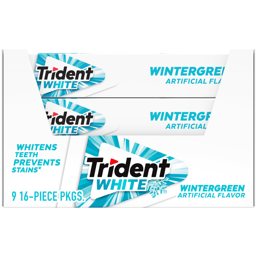 Trident White Sugar Free Chewing Gum Wintergreen 16 pc Singles - 9 Pack