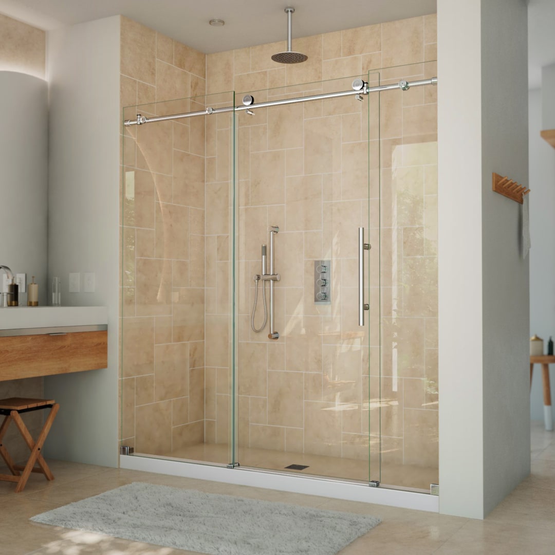 DreamLine Continuum 68-72 inch W x 76 inch H Clear Sliding Shower Door in Polished Stainless Steel