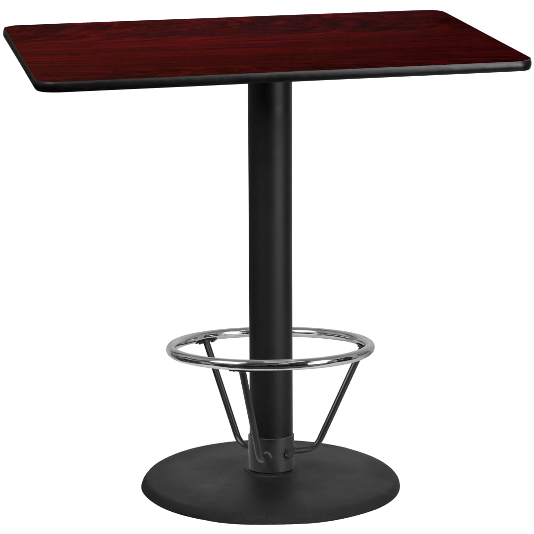 Stiles 30'' x 48'' Rectangular Mahogany Laminate Table Top with 24'' Round Bar Height Table Base and Foot Ring
