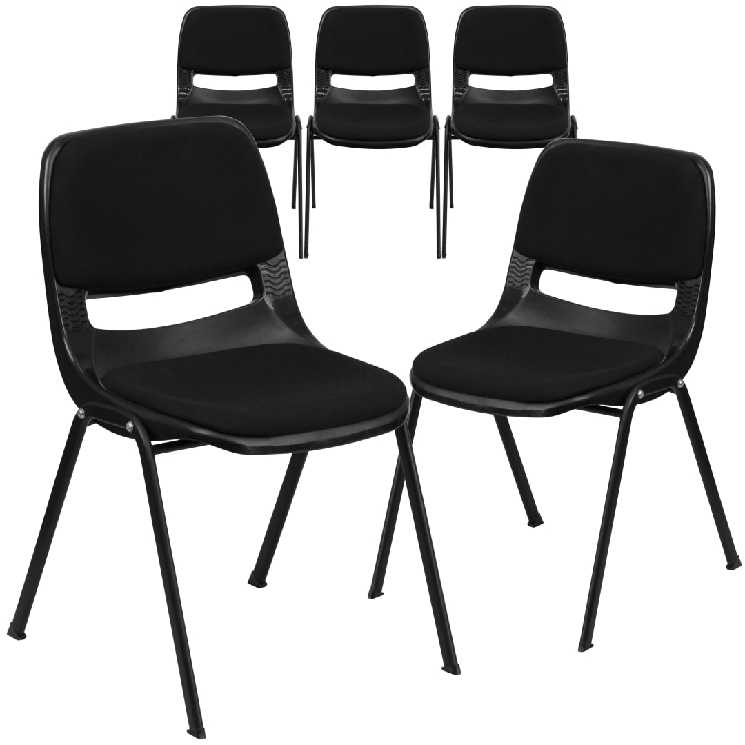 5 Pack HERCULES Series 880 lb. Capacity Black Padded Ergonomic Shell Stack Chair with Black Frame