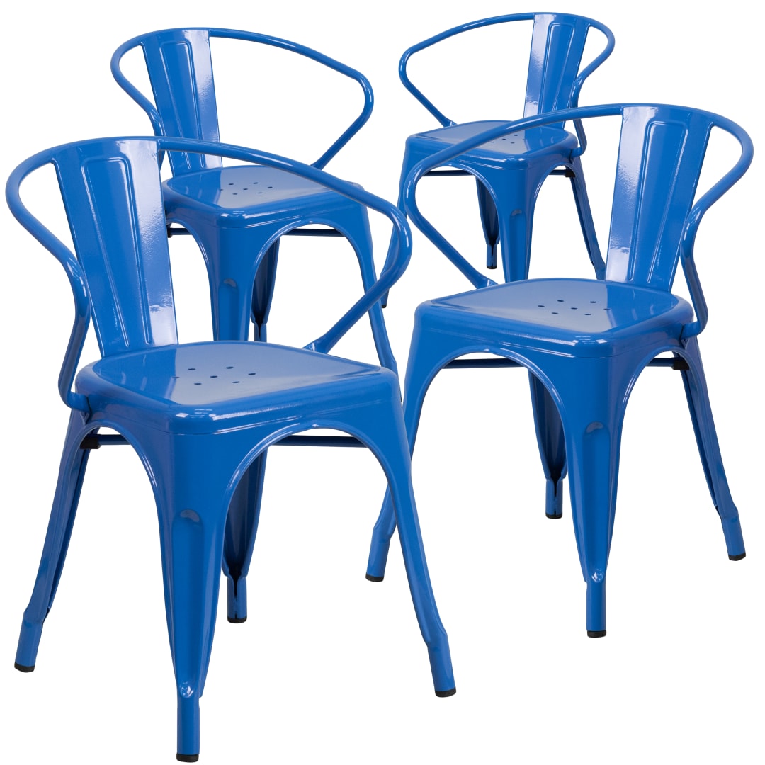 Roy Commercial Grade 4 Pack Blue Metal Indoor-Outdoor Chair with Arms
