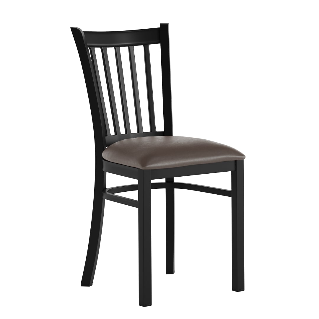 HERCULES Black Ladder Back Metal Restaurant Chair - Mocha Vinyl Seat