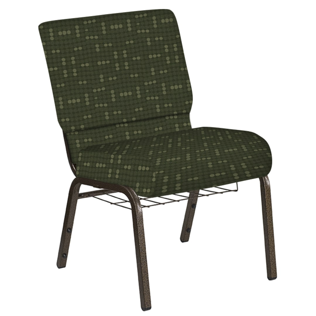Embroidered 21''W Church Chair in Eclipse Fern Fabric with Book Rack - Gold Vein Frame