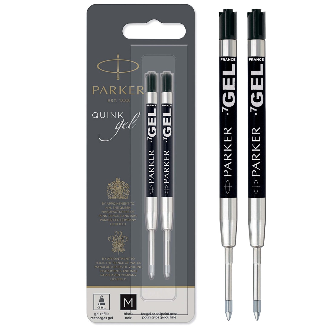 Parker QUINK recambios de tinta de gel | punta mediana (0,7 mm) | tinta negra | 2 unidades