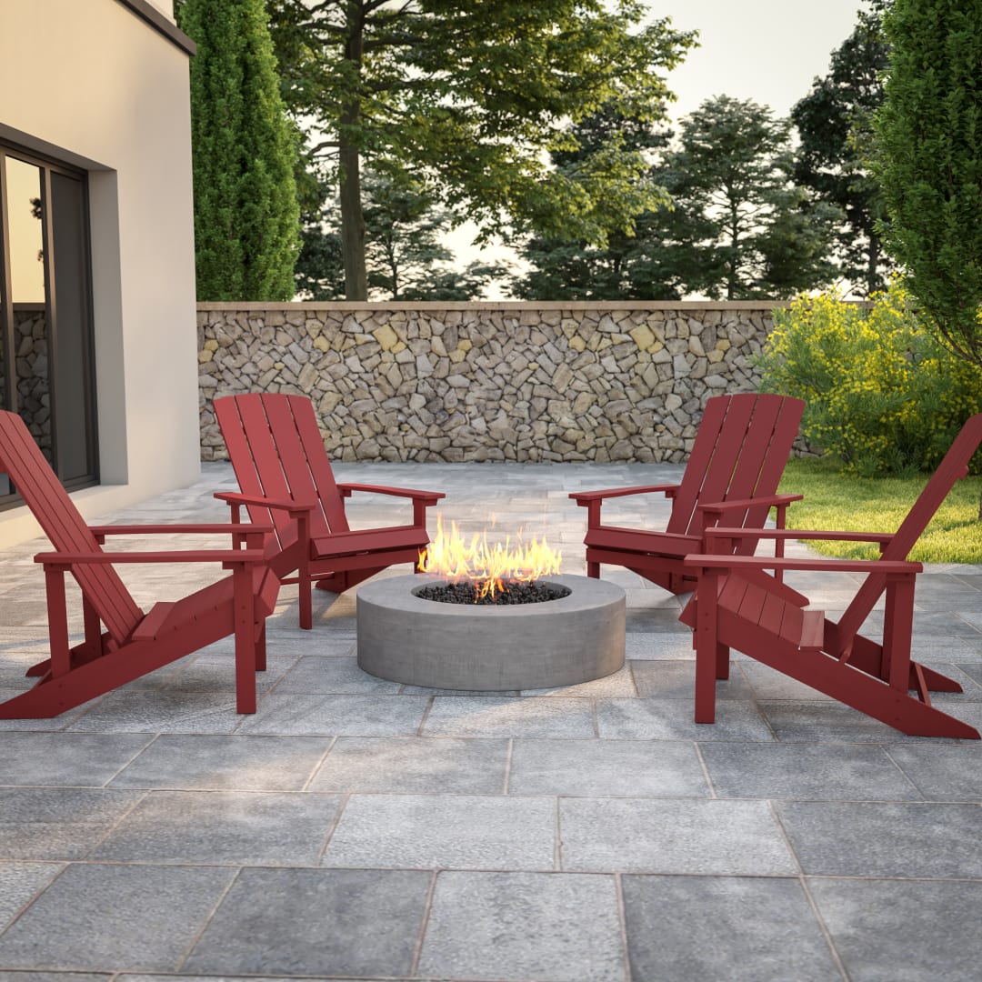 Set of 4 Charlestown All-Weather Poly Resin Wood Adirondack Chairs in Red