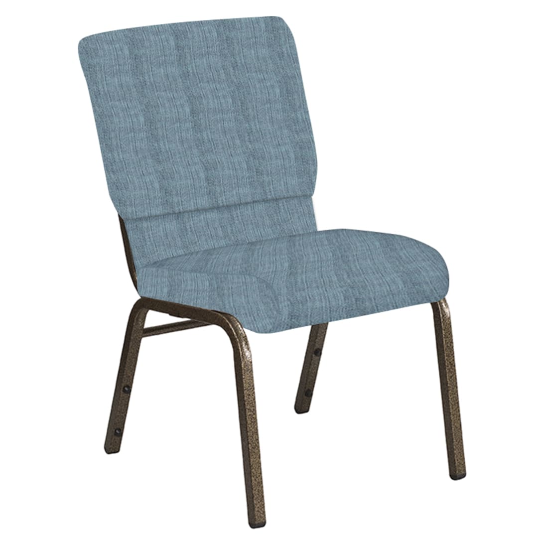 Embroidered 18.5''W Church Chair in Sammie Joe Aqua Fabric - Gold Vein Frame