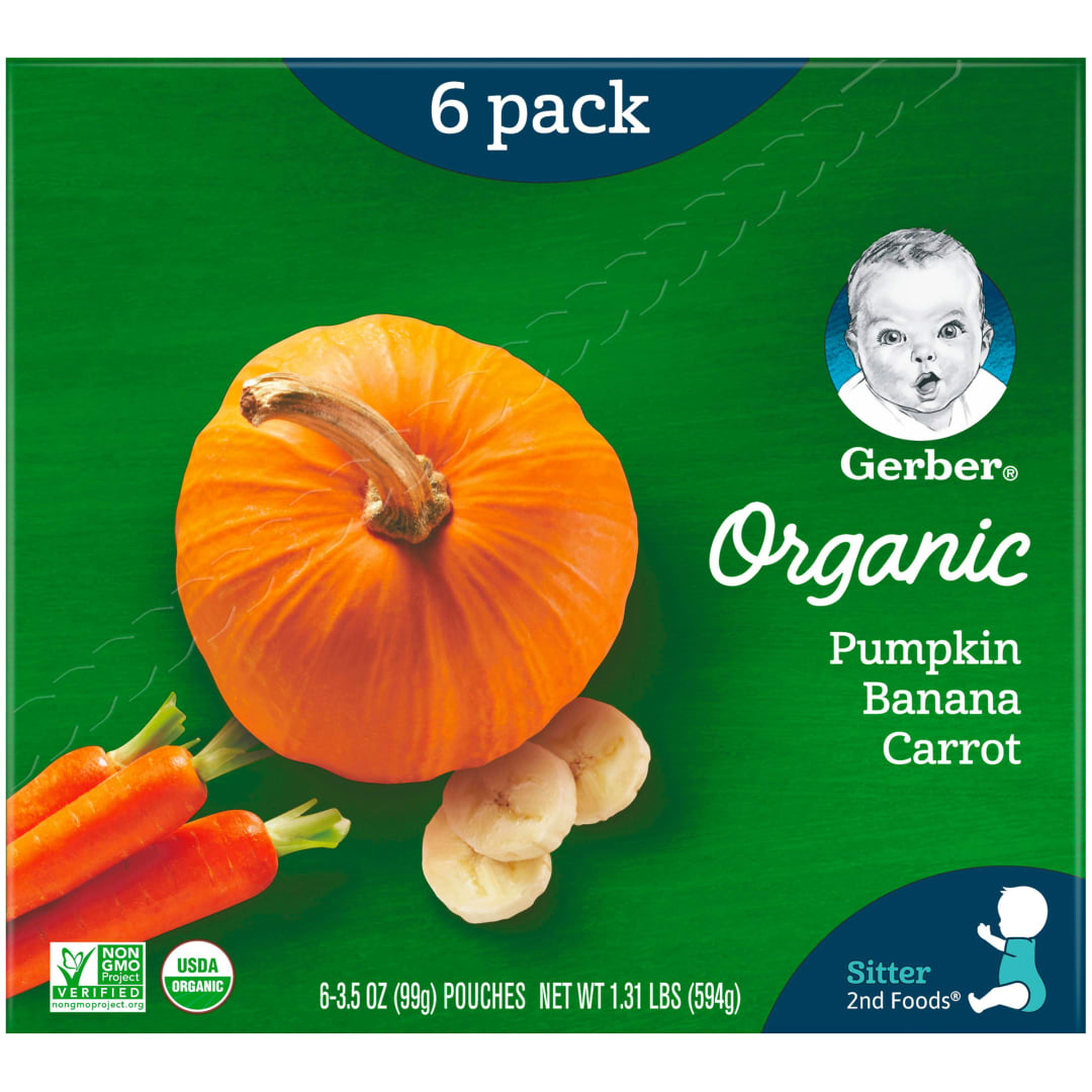 Gerber Stage 2 Baby Food, Pumpkin Banana Carrot Puree, 3.5 oz Pouch (6 Pack)