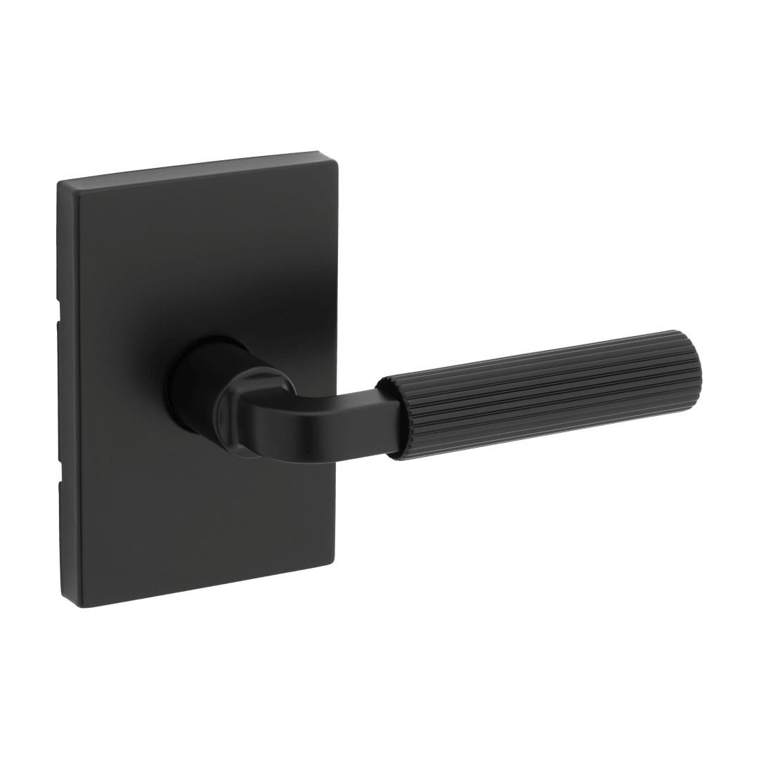 Mirada Reeded Hall/Closet Lever w/ Rectangular Rose in Matte Black