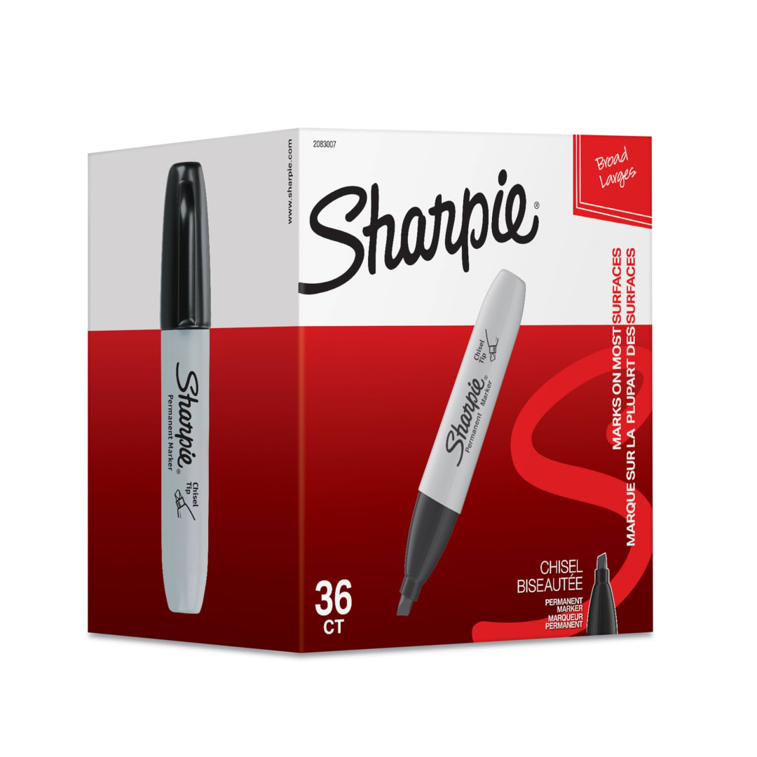 Sharpie® Permanent Markers, Chisel Tip, Black, 36 Count