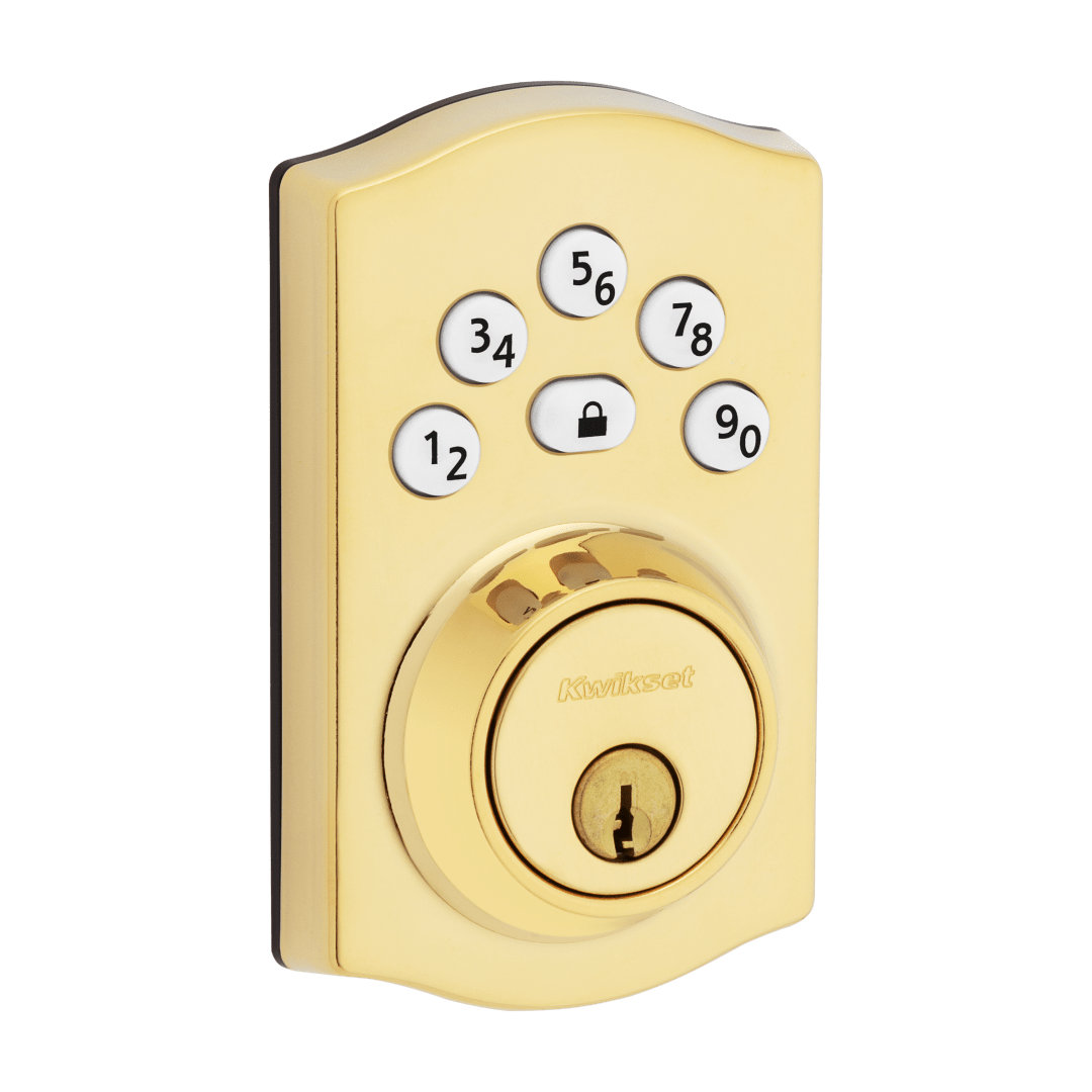 Kwikset Powerbolt 240 5-Button Keypad Lifetime Polished Brass Traditional Electronic Deadbolt Door Lock