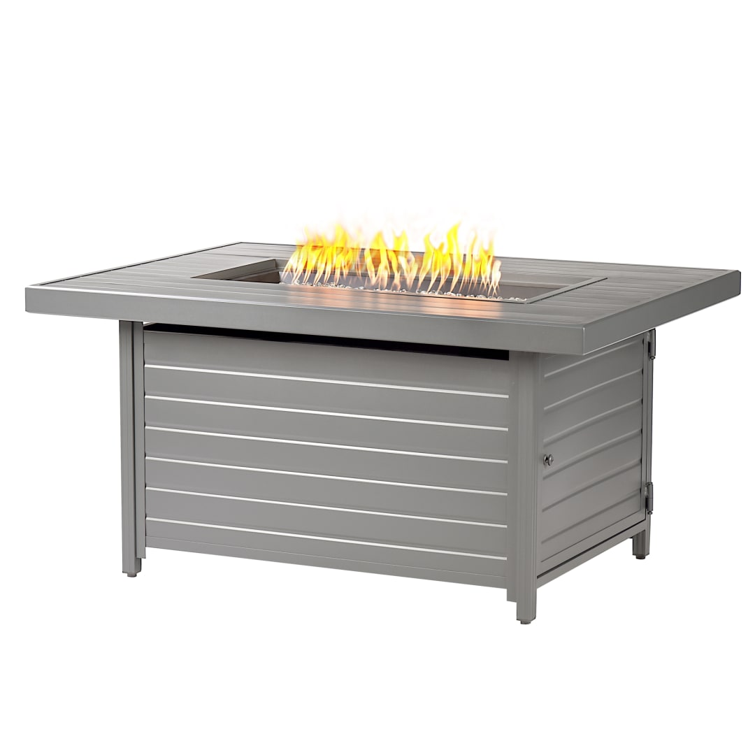 Rectangular 48 in. x 36 in. Aluminum Propane Fire Pit Table, Glass Beads, Two Covers, Lid, 55,000 BTUs in Grey Finish