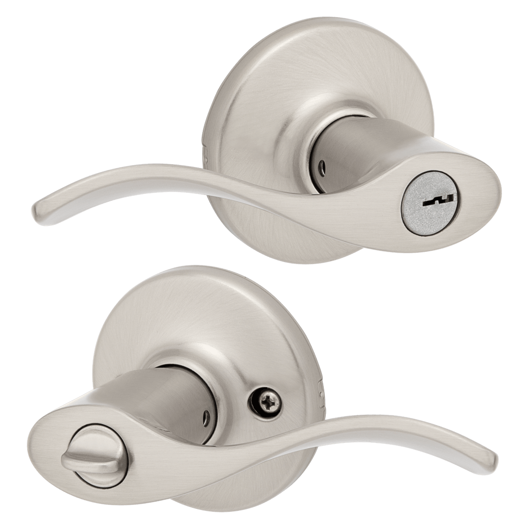 Balboa Round Keyed Entry Lever in Satin Nickel with Microban Protection