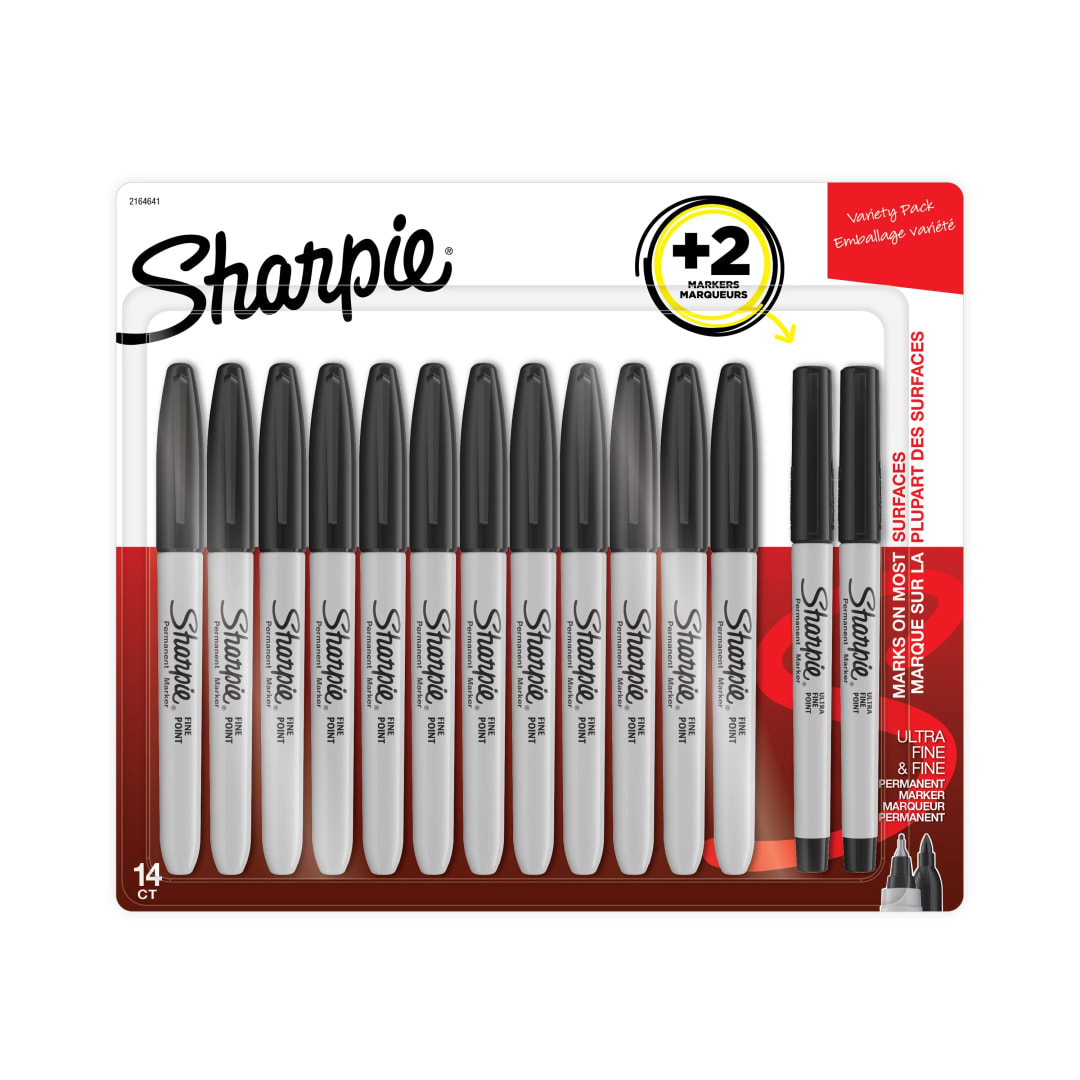 Sharpie Permanent Markers, Fine and Ultra-Fine Points, Assorted, 14 Count
