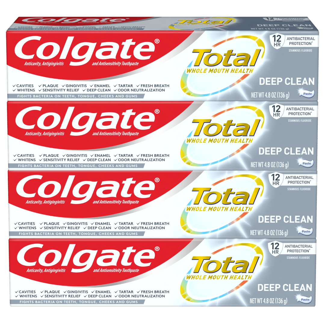 Colgate Total Deep Clean Toothpaste, Whitening Toothpaste, 4 Pack, 4.8 oz Tubes
