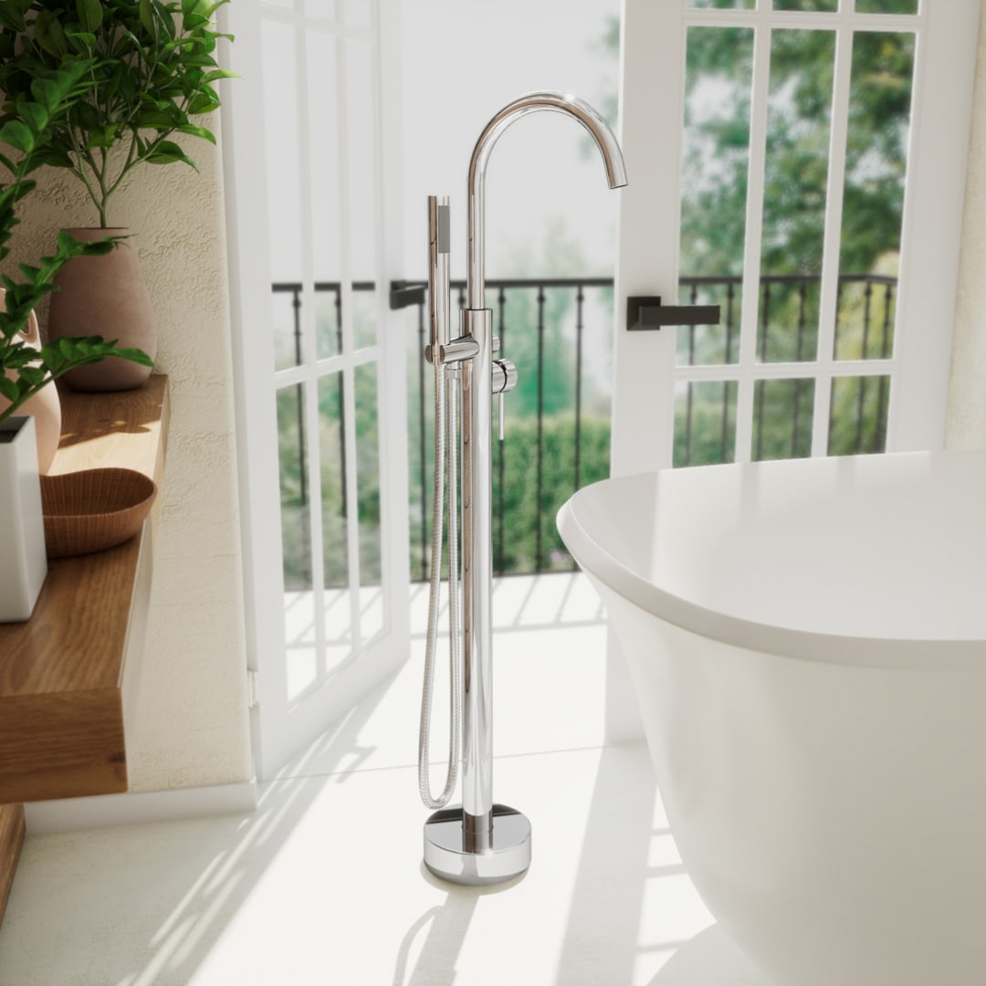 DreamLine Havana 43 inch x 9 inch Freestanding Tub Faucet with Handshower, Chrome