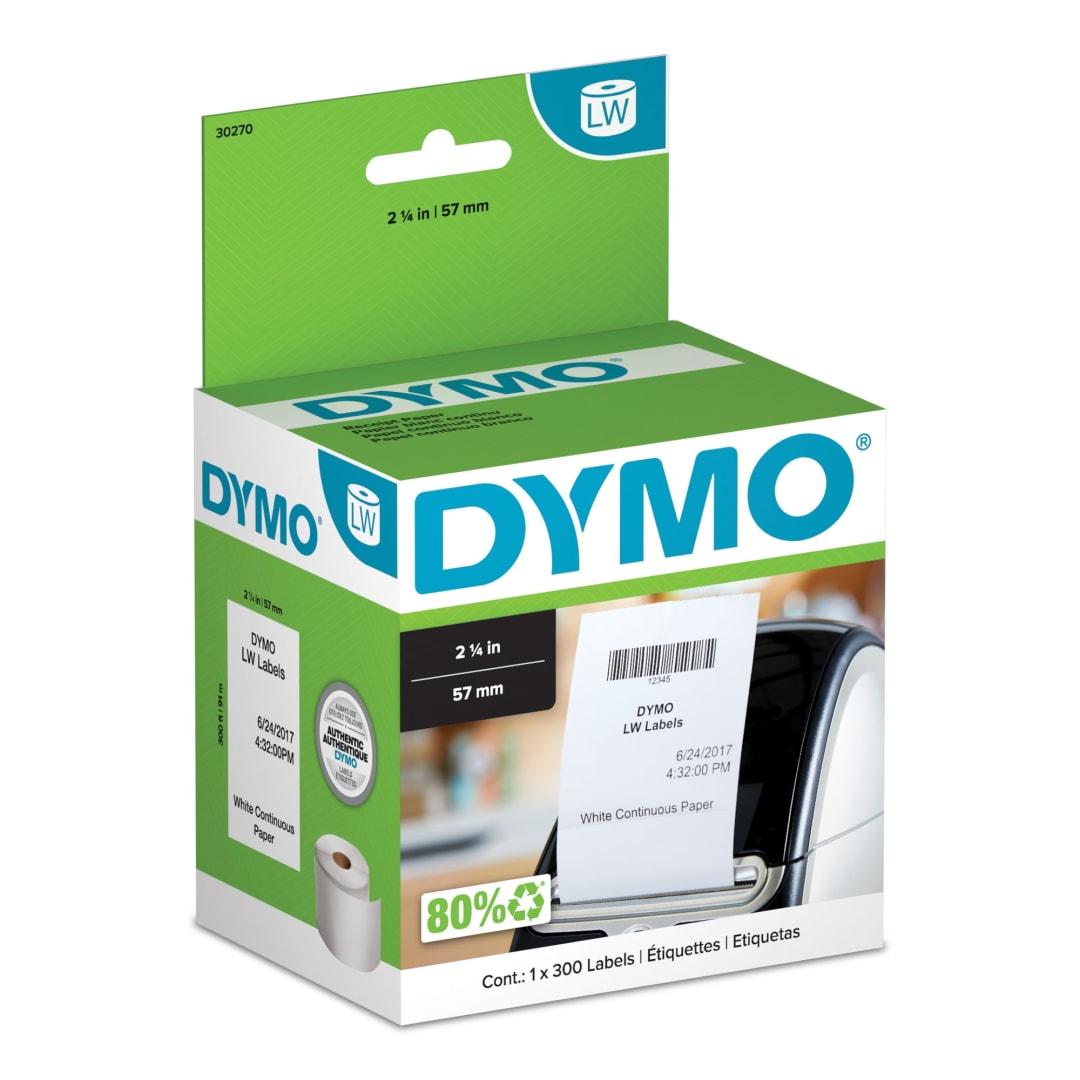 DYMO® Authentic LW Continuous Labels, DYMO® Labels for LabelWriter™ Label Printers, 2-1/4" x 300-Feet, 1 Roll