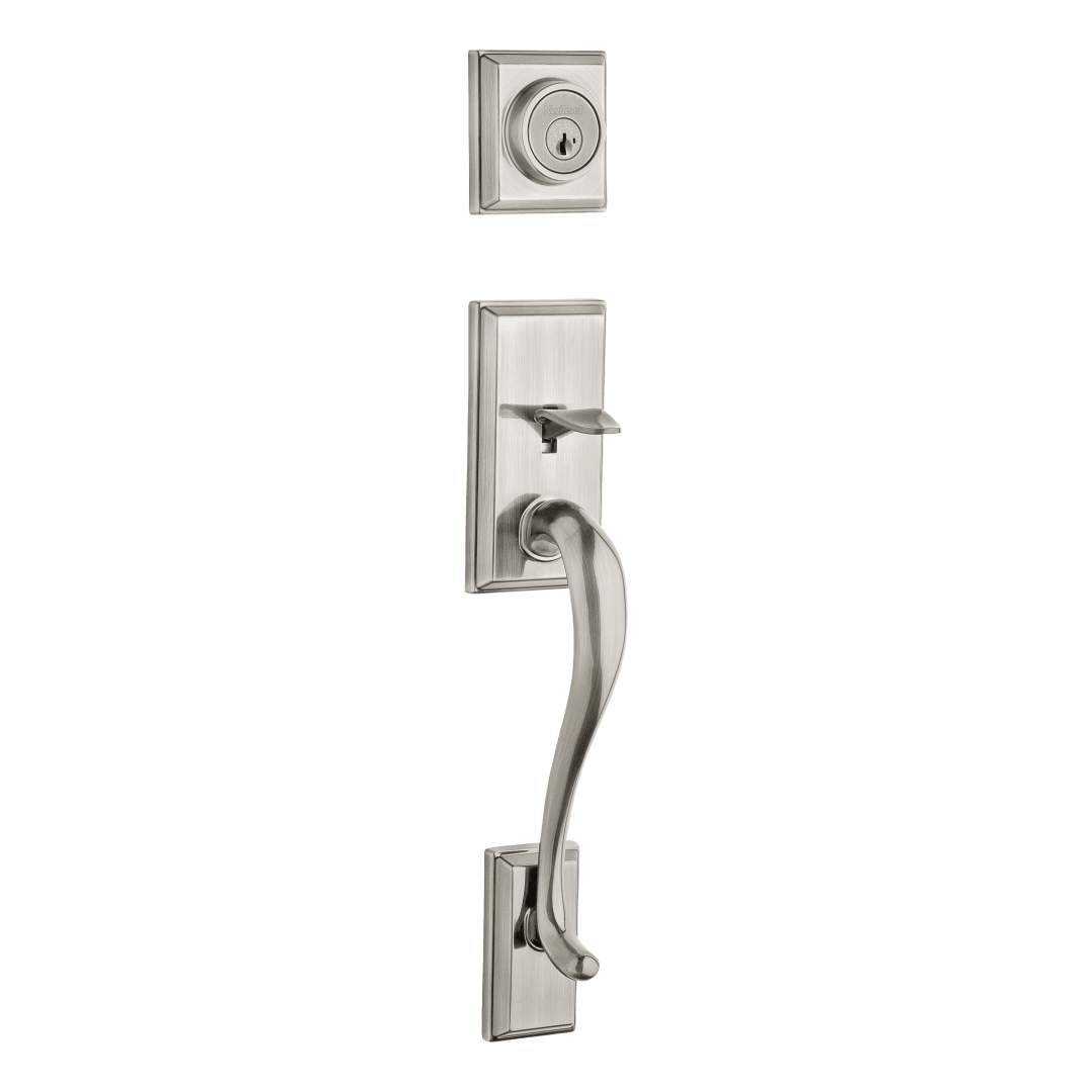 Hawthorne Single Cylinder Exterior Only Handleset featuring SmartKey Security™ in Satin Nickel