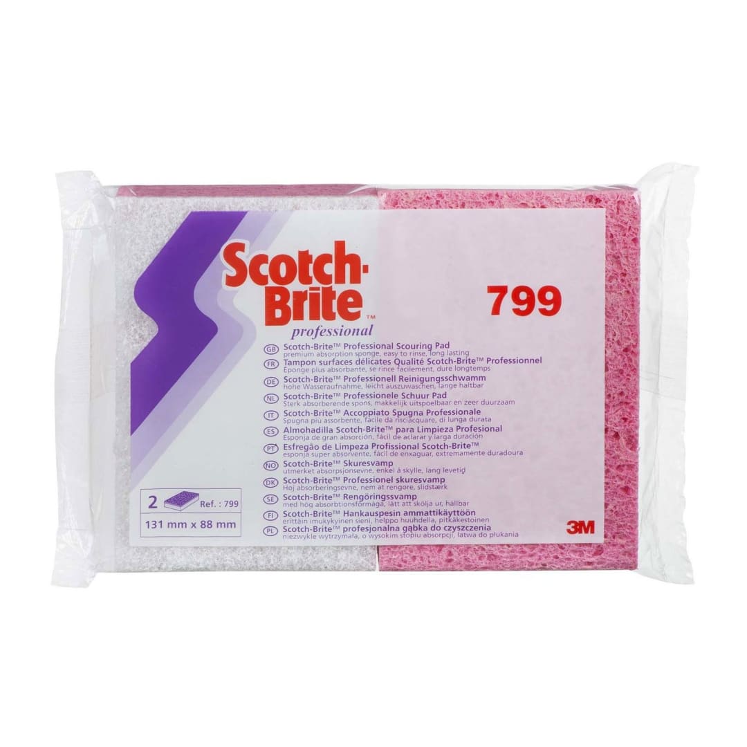 3M™ Scotch-Brite™ Cellulose-Schwamm 799, Pink / Weiß, 88 mm x 131 mm, 24 x 10 Stück / Karton