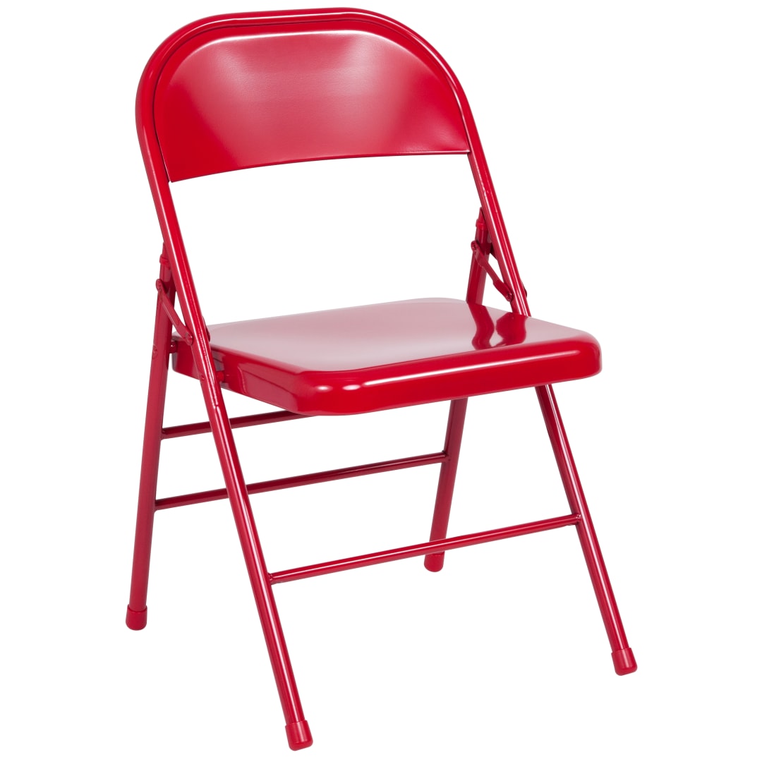 HERCULES Series Triple Braced &amp; Double Hinged Red Metal Folding Chair
