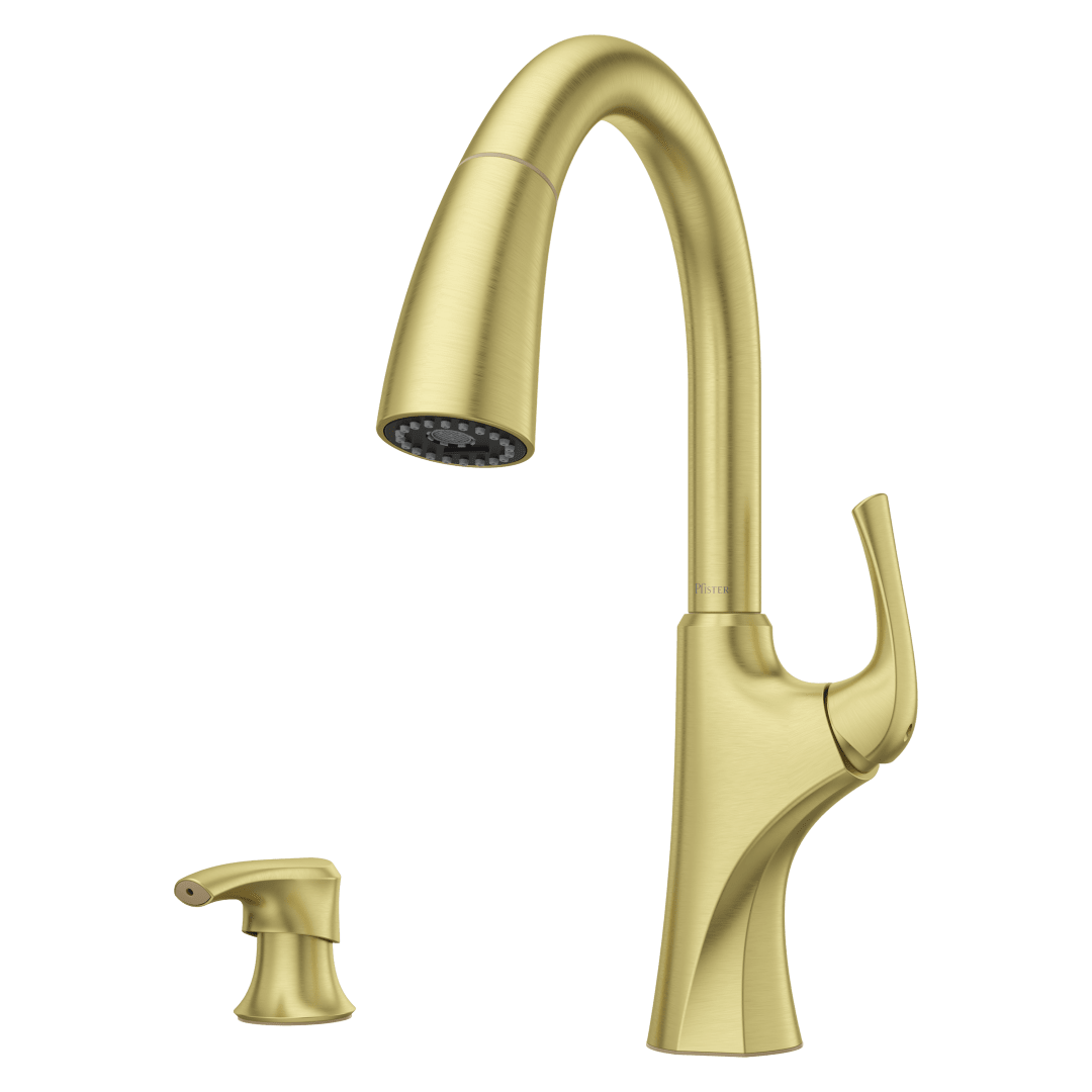 Rancho 1-Handle Pull-Down Kitchen Faucet with Soap Dispenser in Brushed Gold