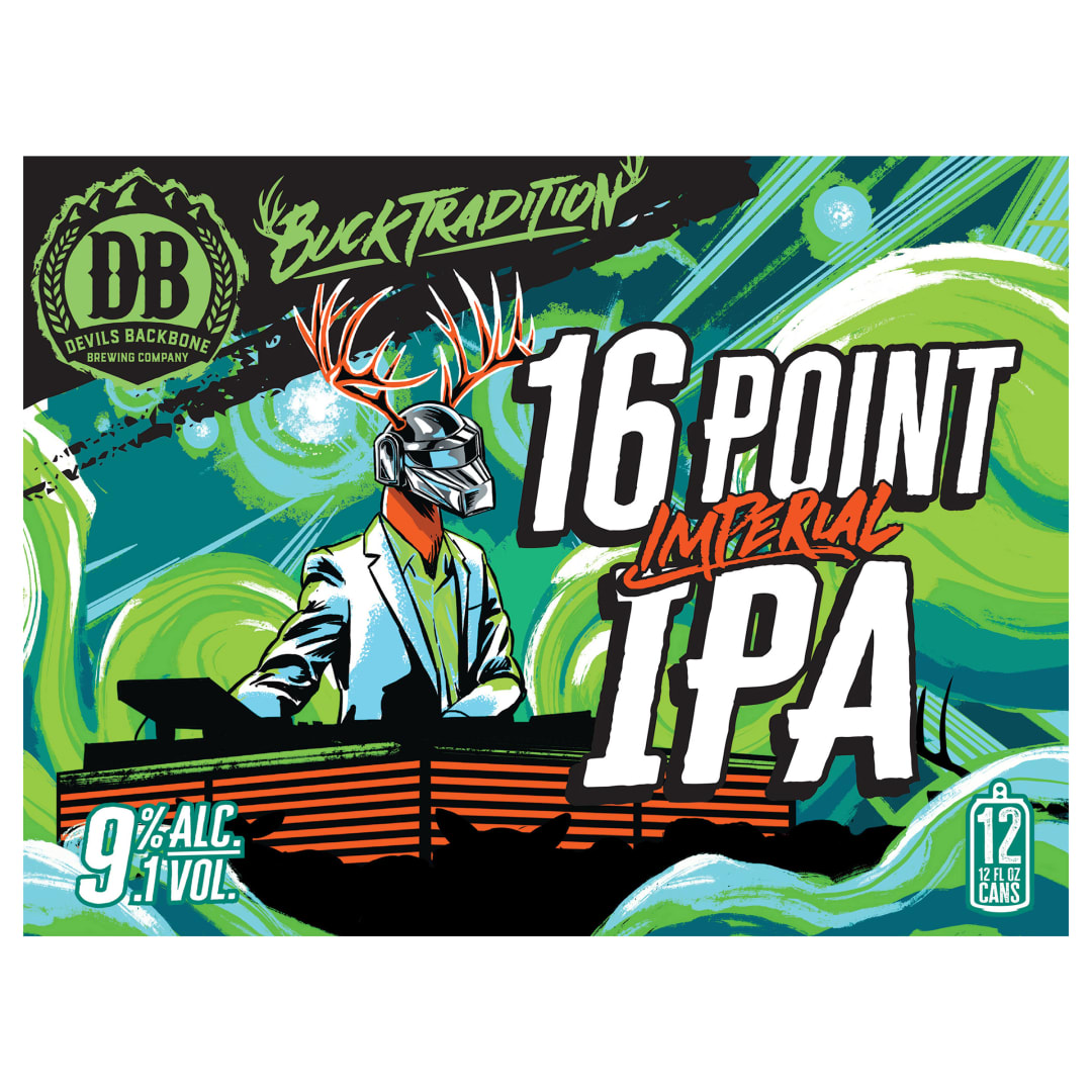 Devils Backbone Brewing Company Sixteen Point IPA, 12 Pack Beer, 12 fl. oz. Can, 6.2% ABV