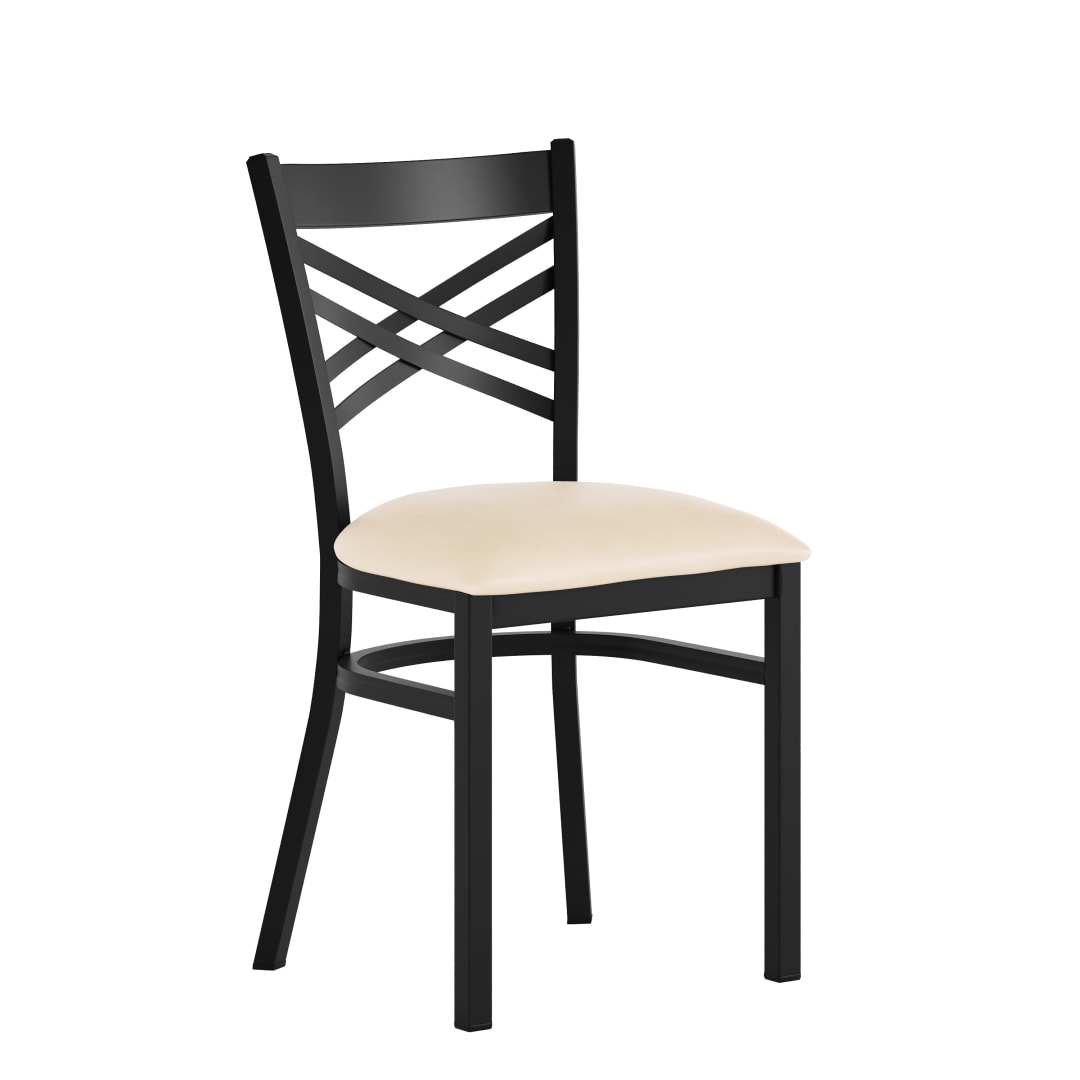 HERCULES Black ''X'' Back Metal Restaurant Chair - Tan Vinyl Seat